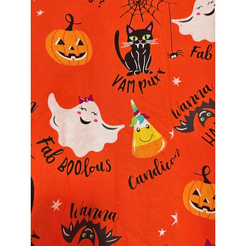 ScrubStar Halloween Scrub Top Large Orange Cats Ghosts Pumpkin Nurse V Neck - Picture 7 of 8